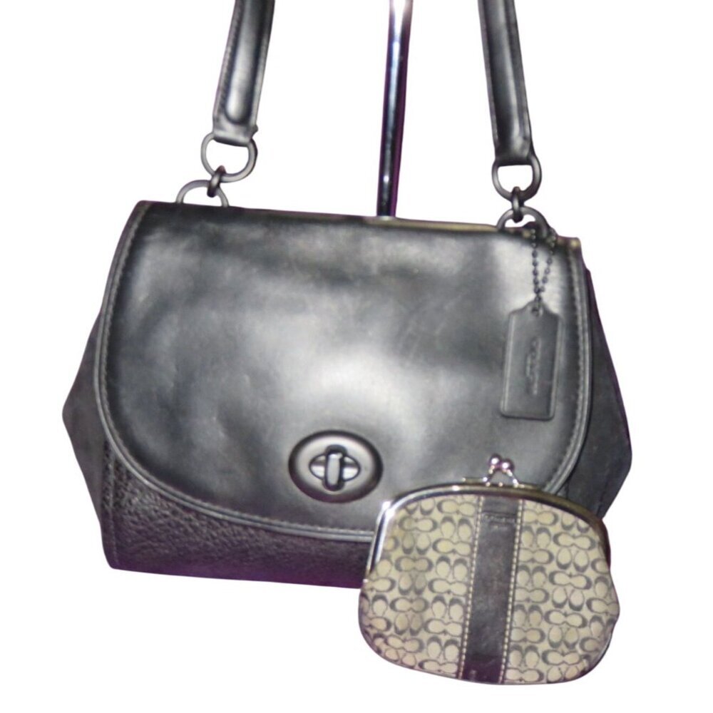 COACH Faye Black Refined Calf leather buffalo embossed leather & suede satchel - Picture 11 of 14